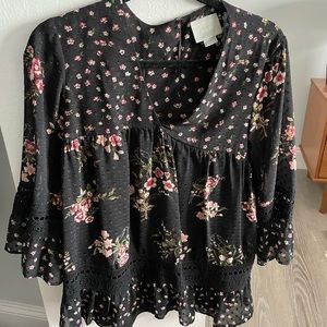 Anthropologie Maeve black floral blouse
